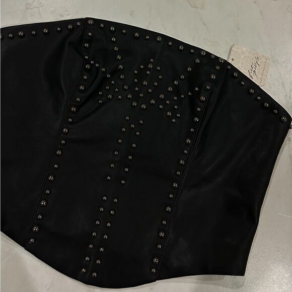 Free People Leather Corset Top Adrianna Crop Black Studs Strapless Size XS NEW - Picture 5 of 7